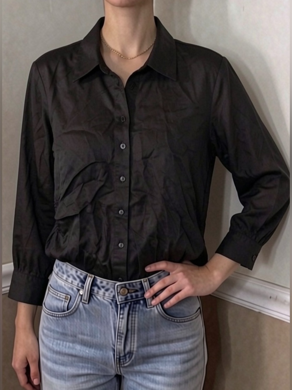 💜 5 for $20! Zara Black Satin Button-Down Shirt